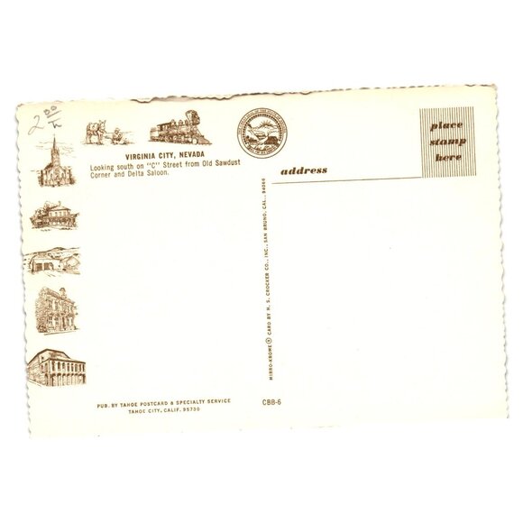 Vintage Virginia City Nevada Postcard Looking South Street Delta Saloon Antique - Picture 2 of 2